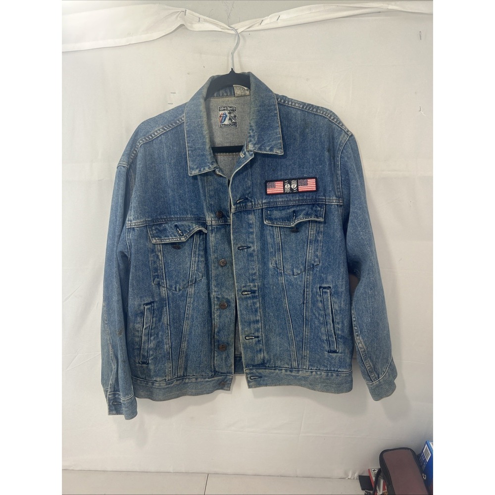 Vtg "M" 89 Rolling Stones Steel Wheels Tour Denim Jacket Brockum Rockware Patch